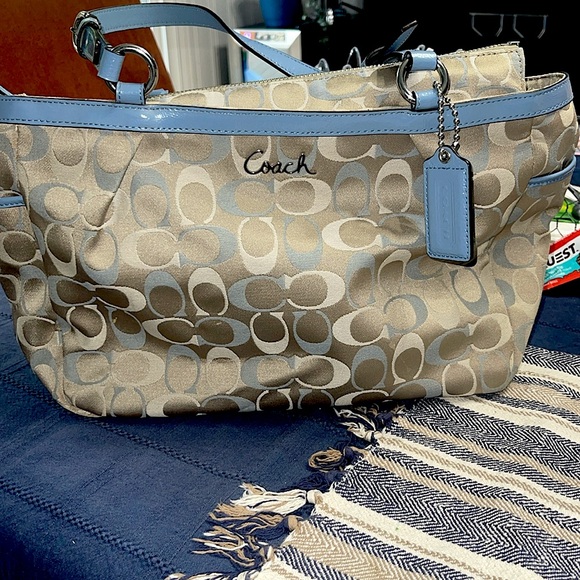 Coach Handbags - Coach F17676 Gallery East West Blue multi tote. Good condition.